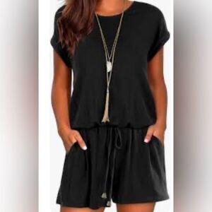 NWT Mokayee Black Front Tie Shorts Romper w/ Pockets Size XL jumpsuit keyhole